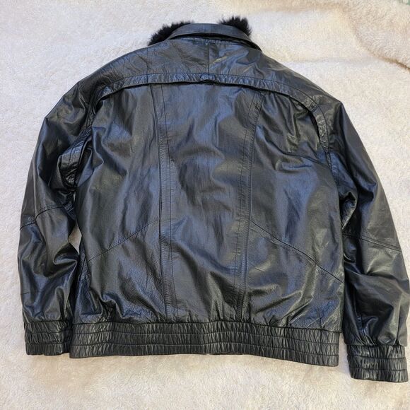 VTG Learsi 2 Piece Leather Bomber Jacket Removable Opossum Fur Liner Vest Size L - Picture 2 of 16